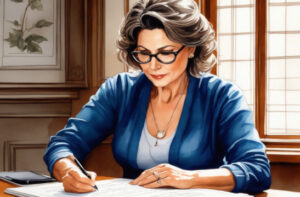 woman-sitting-at-the-table-writing-on-notepad
